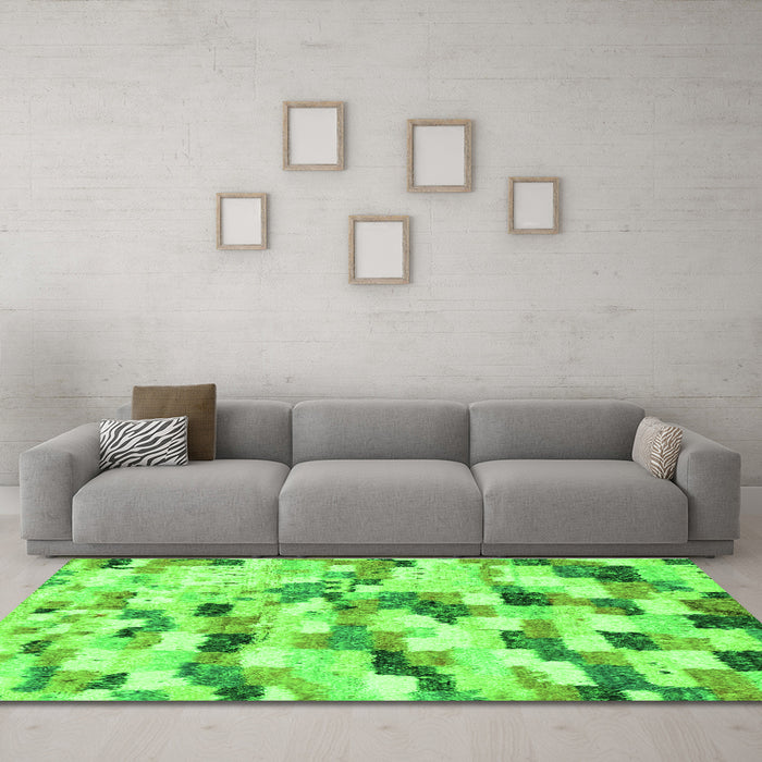 Machine Washable Abstract Green Modern Area Rugs in a Living Room,, wshabs2559grn
