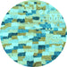 Round Machine Washable Abstract Light Blue Modern Rug, wshabs2559lblu