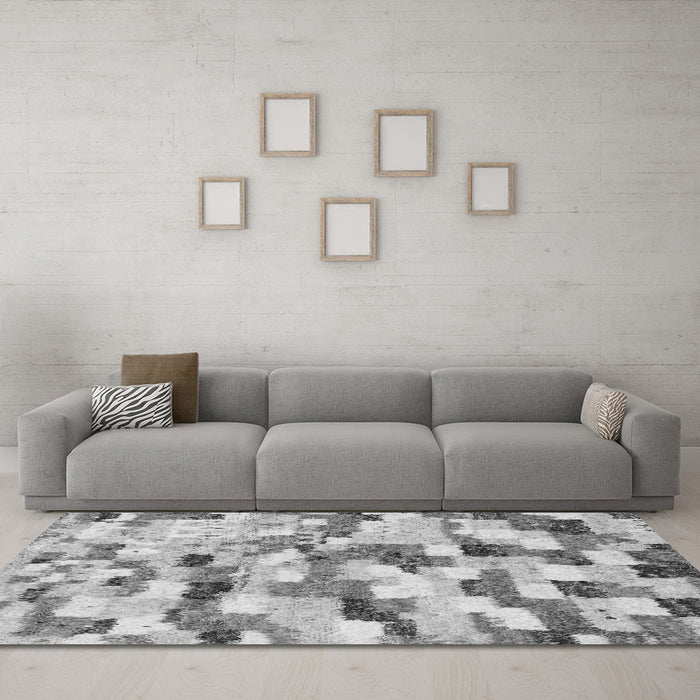 Machine Washable Abstract Gray Modern Rug in a Living Room,, wshabs2559gry