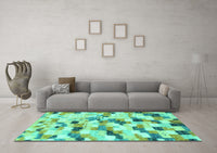 Machine Washable Abstract Turquoise Modern Rug, wshabs2559turq