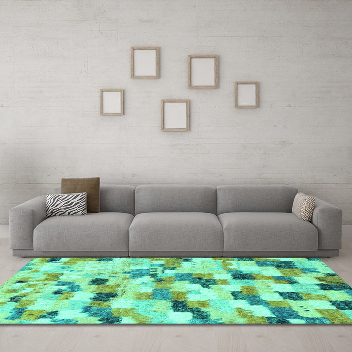 Machine Washable Abstract Turquoise Modern Area Rugs in a Living Room,, wshabs2559turq