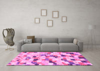 Machine Washable Abstract Pink Modern Rug, wshabs2559pnk