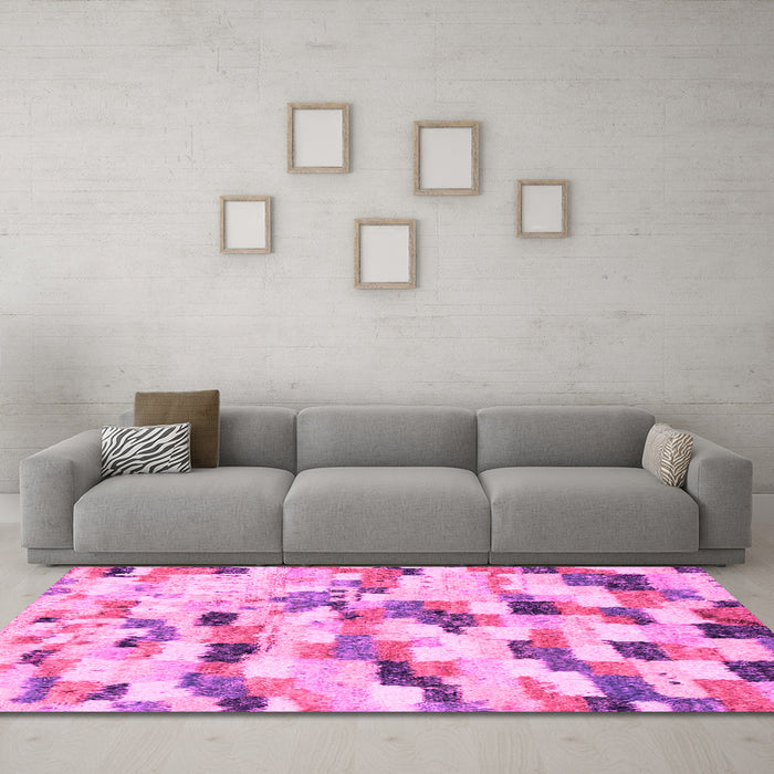 Machine Washable Abstract Pink Modern Rug in a Living Room, wshabs2559pnk