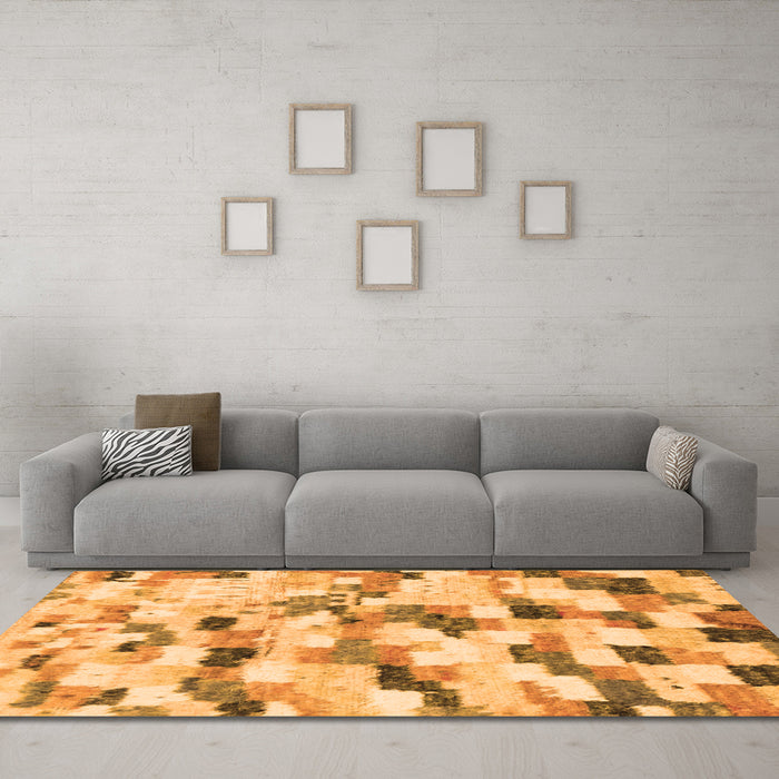 Machine Washable Abstract Orange Modern Area Rugs in a Living Room, wshabs2559org