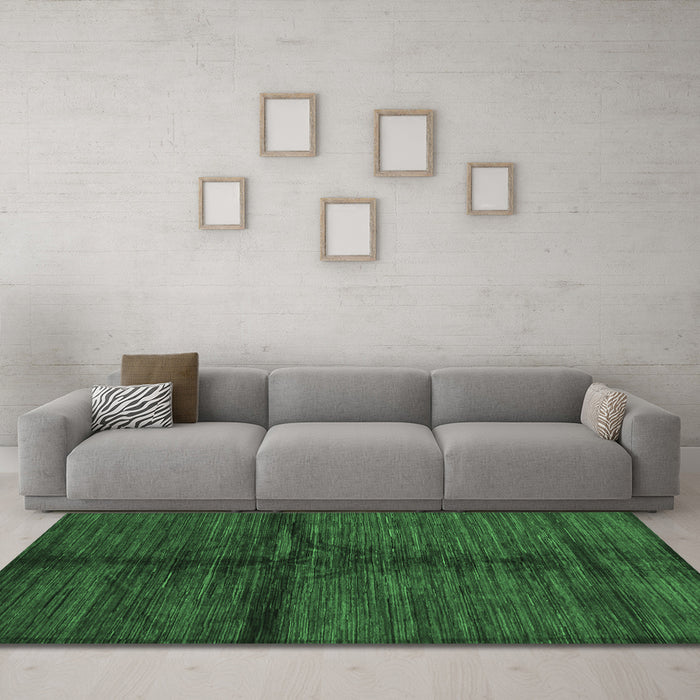 Machine Washable Abstract Emerald Green Modern Area Rugs in a Living Room,, wshabs255emgrn