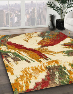 Machine Washable Abstract Yellow Rug in a Family Room, wshabs2561
