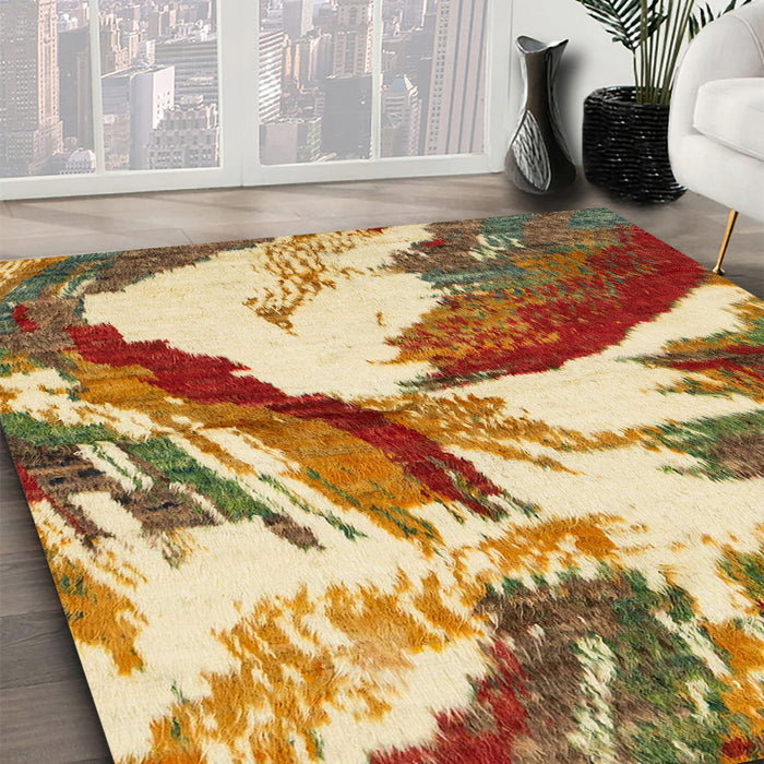 Machine Washable Abstract Yellow Rug in a Family Room, wshabs2561