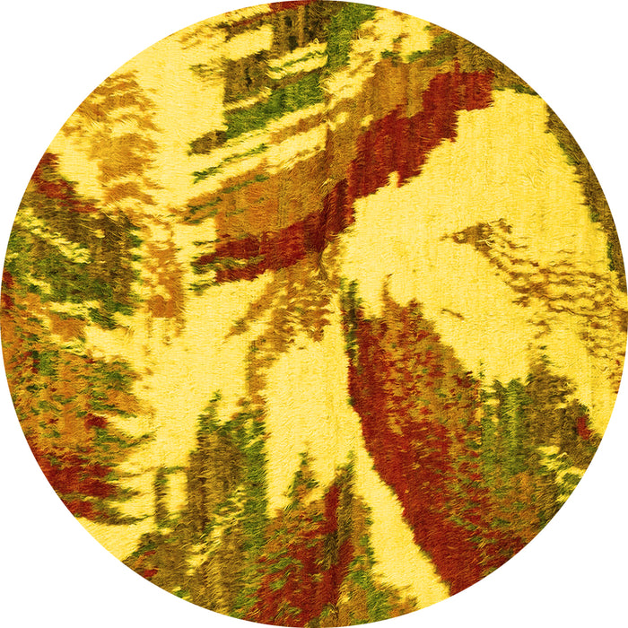 Round Abstract Yellow Modern Rug, abs2561yw
