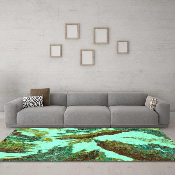 Machine Washable Abstract Turquoise Modern Area Rugs in a Living Room,, wshabs2561turq