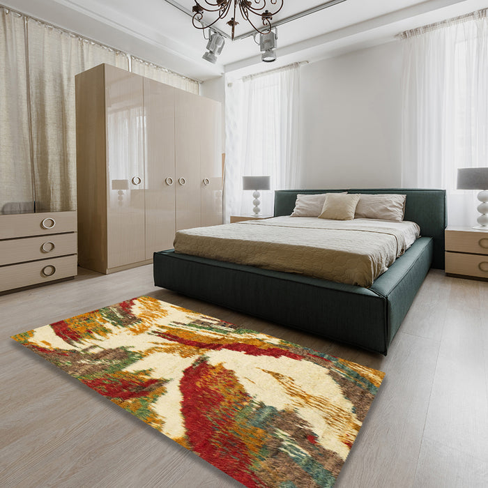 Machine Washable Abstract Yellow Rug in a Bedroom, wshabs2561