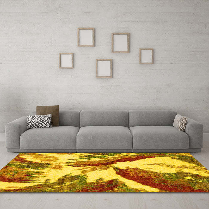 Machine Washable Abstract Yellow Modern Rug in a Living Room, wshabs2561yw