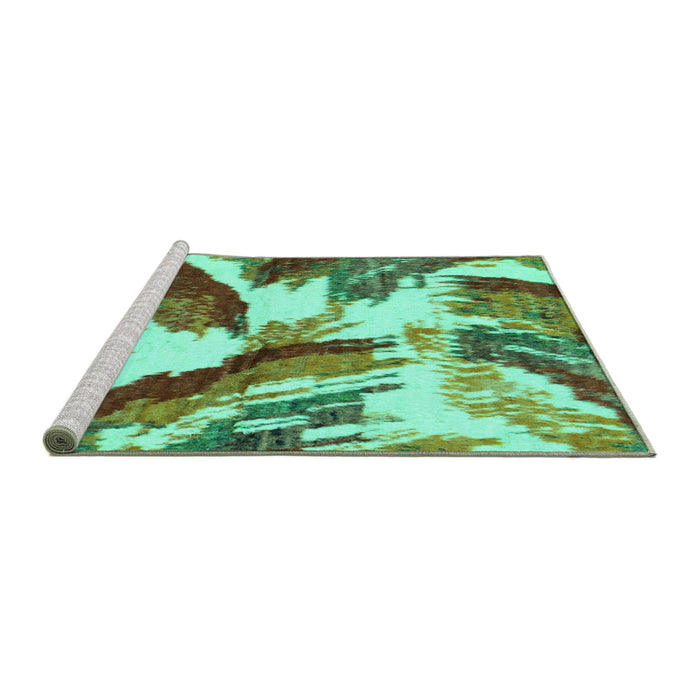 Sideview of Machine Washable Abstract Turquoise Modern Area Rugs, wshabs2561turq