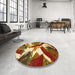 Round Machine Washable Abstract Tomato Red Rug in a Office, wshabs2562