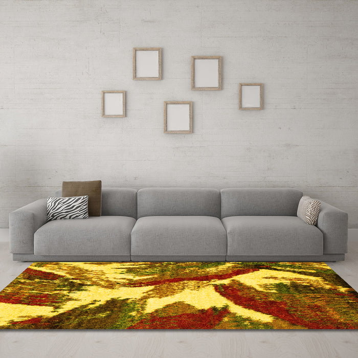 Machine Washable Abstract Yellow Modern Rug in a Living Room, wshabs2562yw