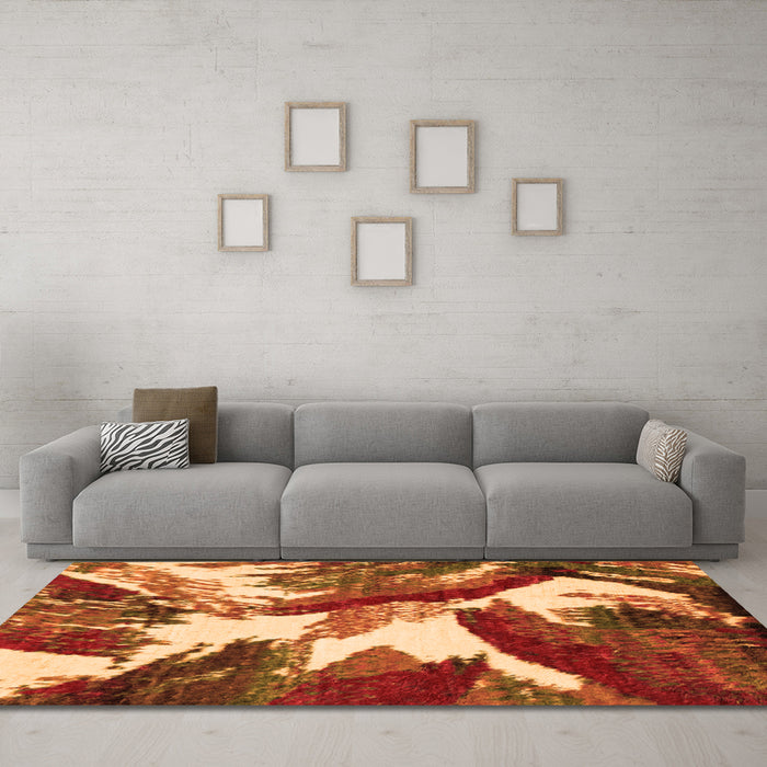 Machine Washable Abstract Orange Modern Area Rugs in a Living Room, wshabs2562org