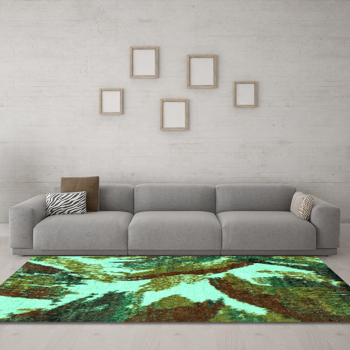 Machine Washable Abstract Turquoise Modern Area Rugs in a Living Room,, wshabs2562turq