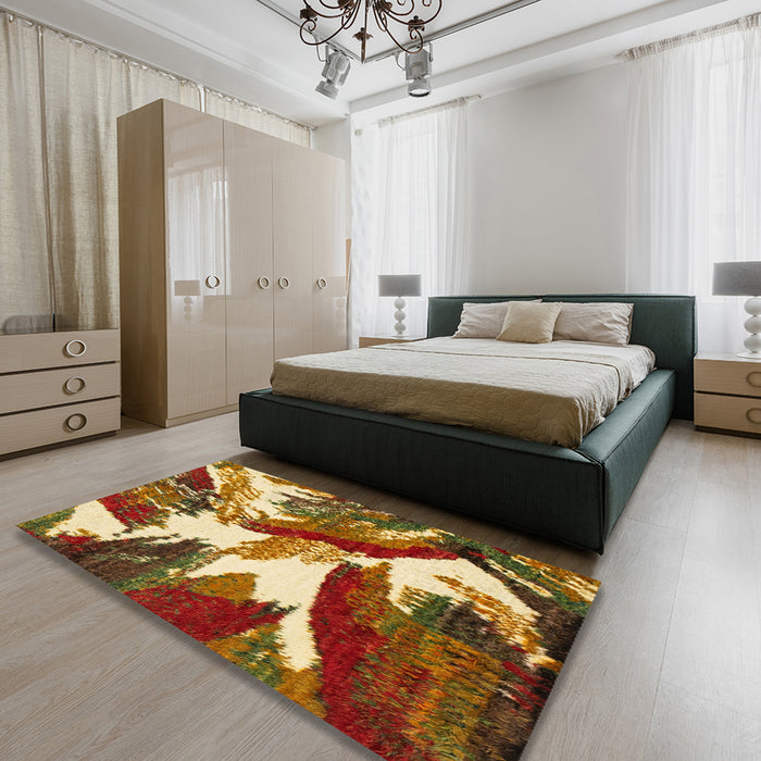 Machine Washable Abstract Tomato Red Rug in a Bedroom, wshabs2562