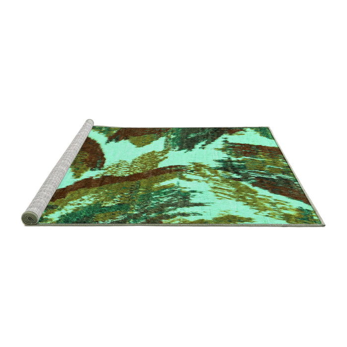 Sideview of Machine Washable Abstract Turquoise Modern Area Rugs, wshabs2562turq