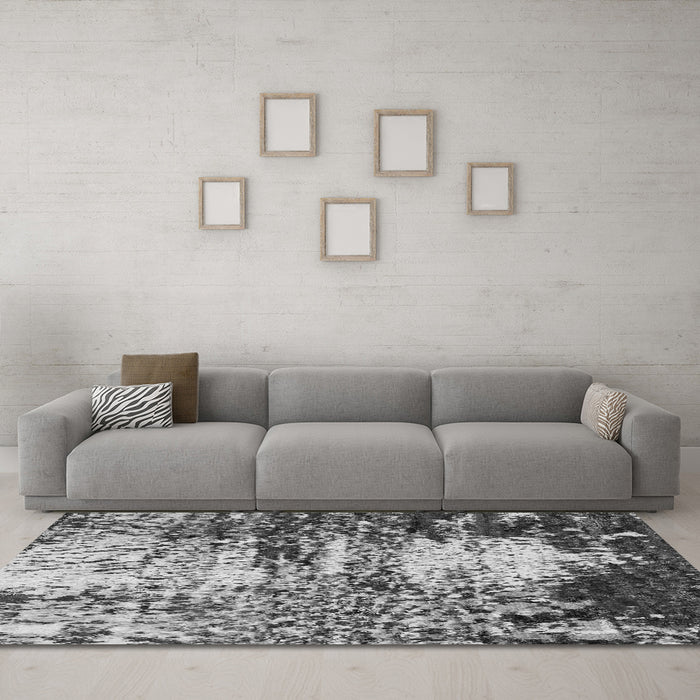 Machine Washable Abstract Gray Modern Rug in a Living Room,, wshabs2563gry