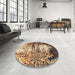 Round Machine Washable Abstract Sangria Brown Rug in a Office, wshabs2563