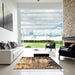 Square Abstract Sangria Brown Modern Rug in a Living Room, abs2563