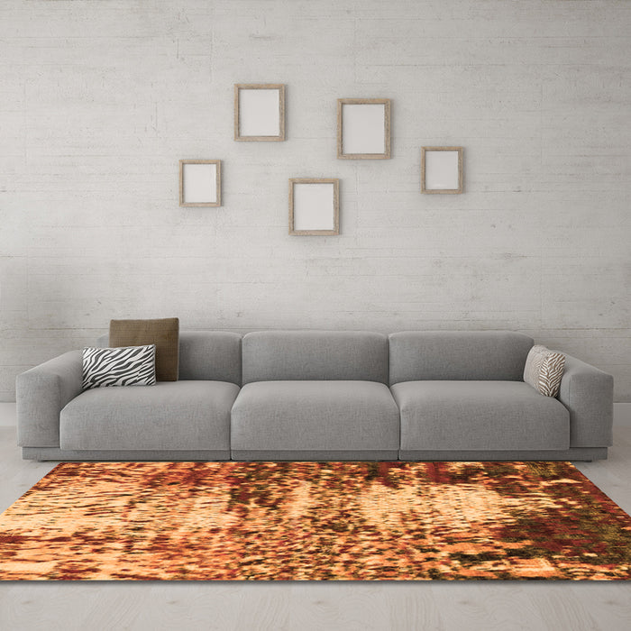Machine Washable Abstract Orange Modern Area Rugs in a Living Room, wshabs2563org