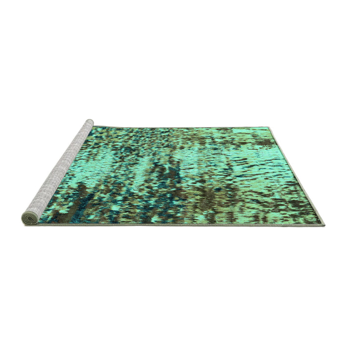 Sideview of Machine Washable Abstract Turquoise Modern Area Rugs, wshabs2563turq