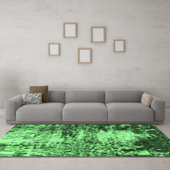 Machine Washable Abstract Emerald Green Modern Area Rugs in a Living Room,, wshabs2563emgrn