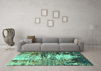 Machine Washable Abstract Turquoise Modern Rug, wshabs2563turq