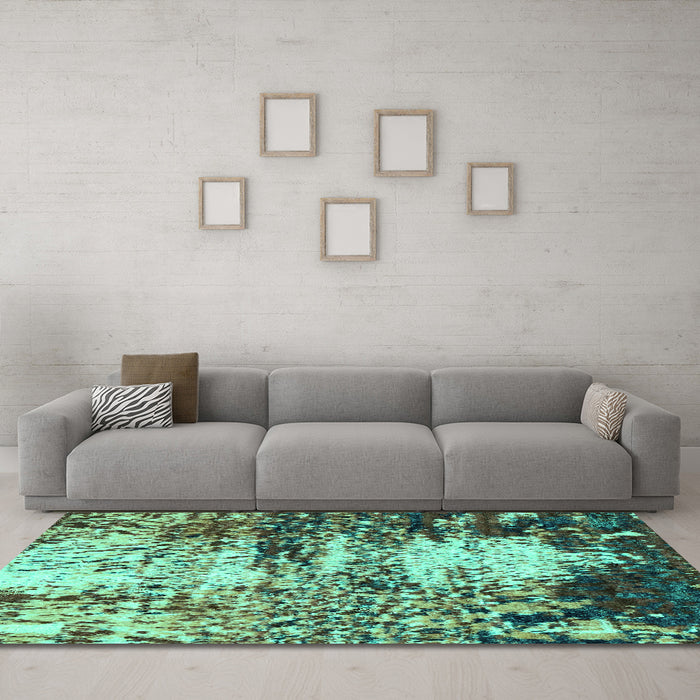 Machine Washable Abstract Turquoise Modern Area Rugs in a Living Room,, wshabs2563turq