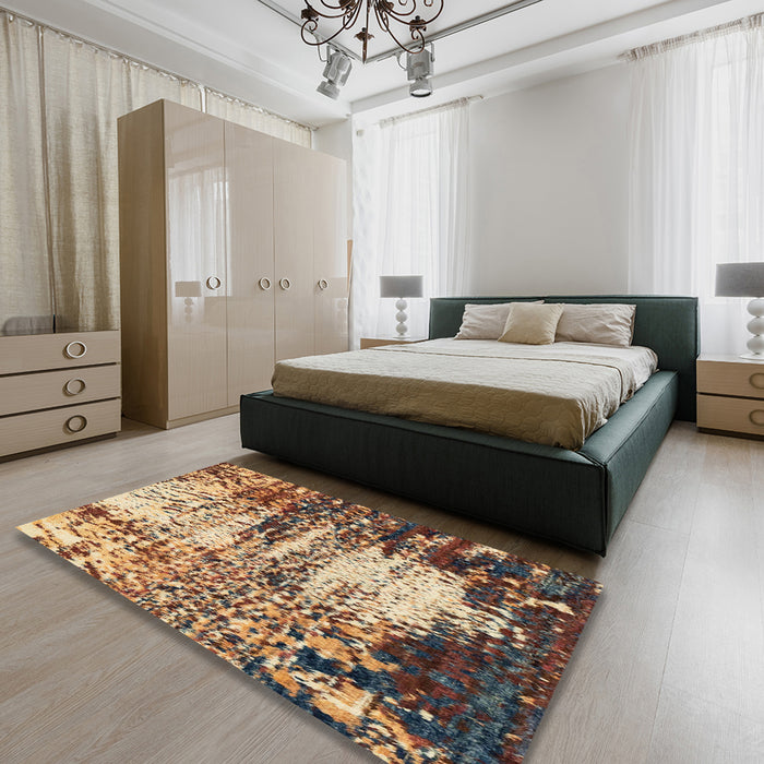 Machine Washable Abstract Sangria Brown Rug in a Bedroom, wshabs2563