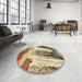 Round Abstract Yellow Modern Rug in a Office, abs2564