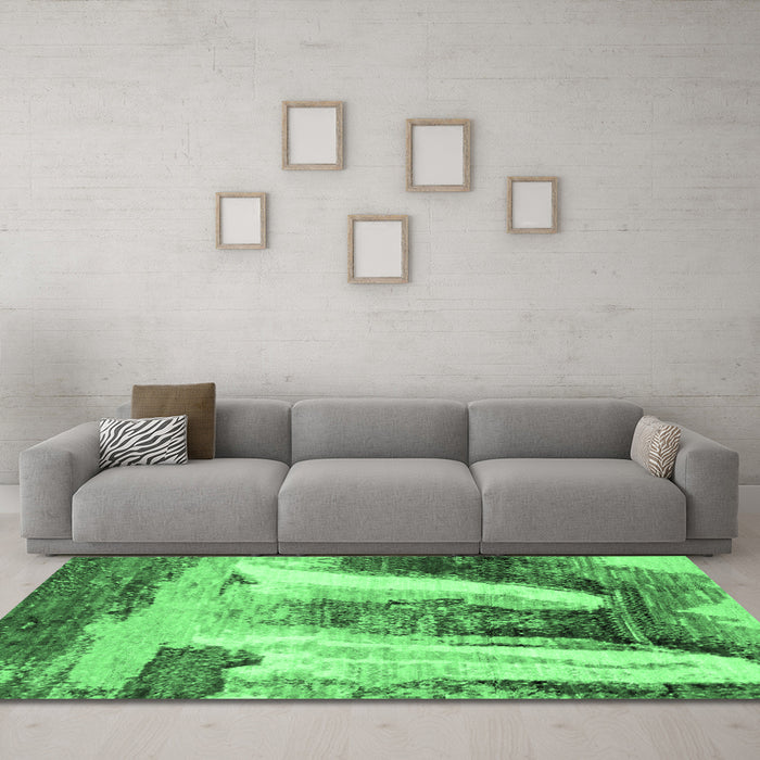 Machine Washable Abstract Emerald Green Modern Area Rugs in a Living Room,, wshabs2564emgrn