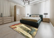 Machine Washable Abstract Yellow Rug in a Bedroom, wshabs2564