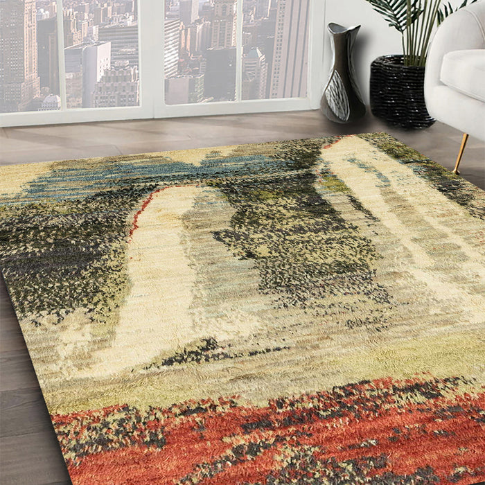 Machine Washable Abstract Yellow Rug in a Family Room, wshabs2564