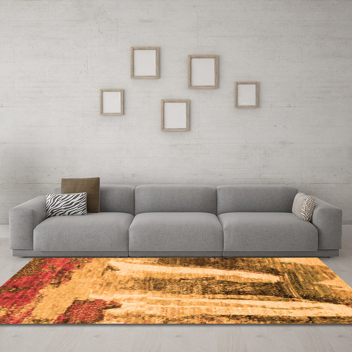 Machine Washable Abstract Orange Modern Area Rugs in a Living Room, wshabs2564org