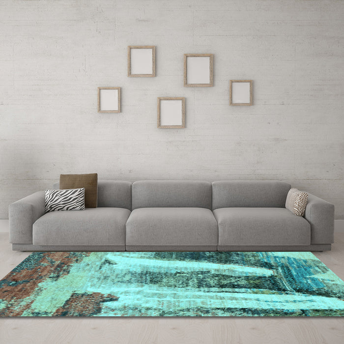 Machine Washable Abstract Light Blue Modern Rug in a Living Room, wshabs2564lblu