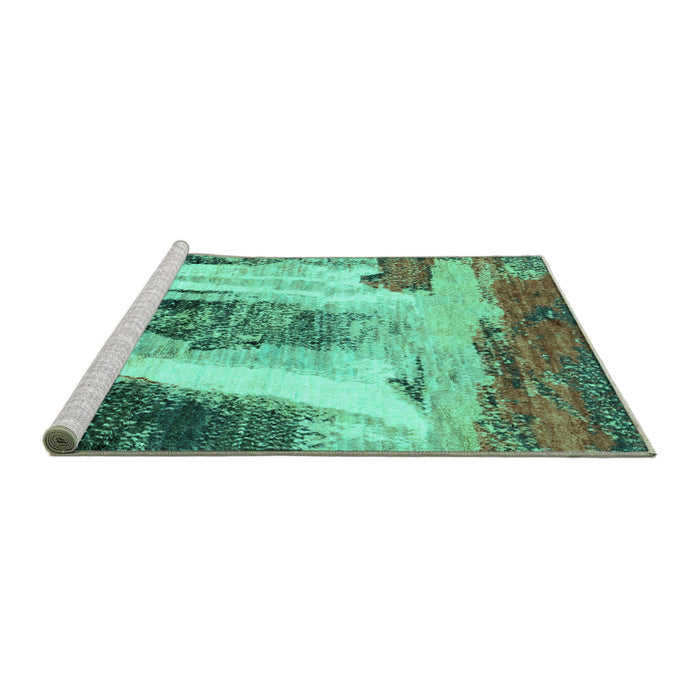 Sideview of Machine Washable Abstract Turquoise Modern Area Rugs, wshabs2564turq