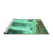 Sideview of Machine Washable Abstract Turquoise Modern Area Rugs, wshabs2564turq