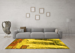 Machine Washable Abstract Yellow Modern Rug in a Living Room, wshabs2564yw