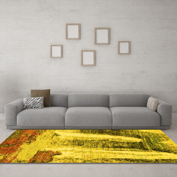 Machine Washable Abstract Yellow Modern Rug in a Living Room, wshabs2564yw