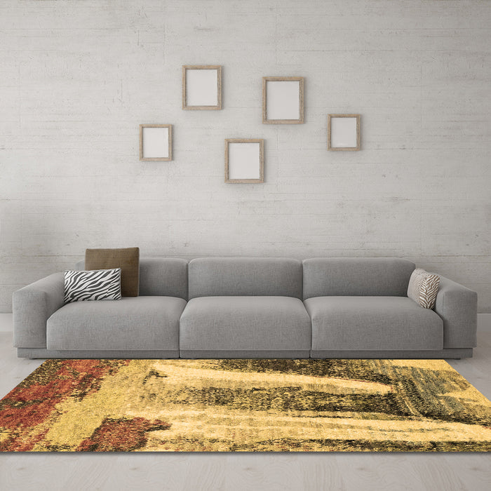 Machine Washable Abstract Brown Modern Rug in a Living Room,, wshabs2564brn