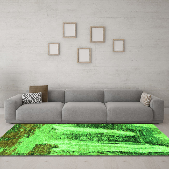 Machine Washable Abstract Green Modern Area Rugs in a Living Room,, wshabs2564grn