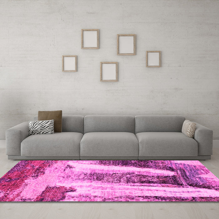 Machine Washable Abstract Pink Modern Rug in a Living Room, wshabs2564pnk