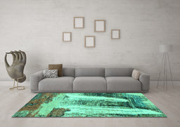 Machine Washable Abstract Turquoise Modern Area Rugs in a Living Room,, wshabs2564turq