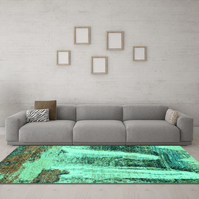 Machine Washable Abstract Turquoise Modern Area Rugs in a Living Room,, wshabs2564turq