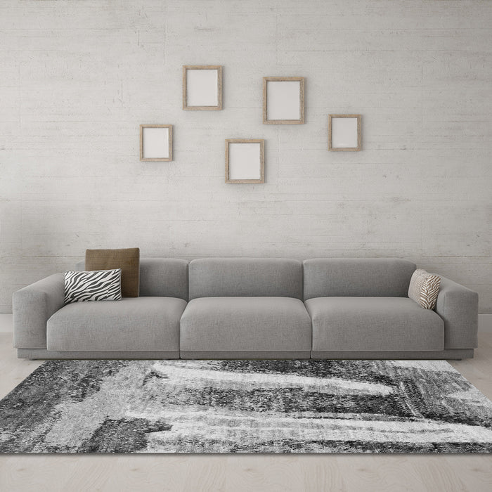 Machine Washable Abstract Gray Modern Rug in a Living Room,, wshabs2564gry