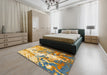 Abstract Dark Gold Brown Modern Rug in a Bedroom, abs2565