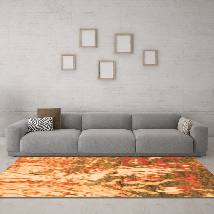 Machine Washable Abstract Orange Modern Area Rugs in a Living Room, wshabs2565org