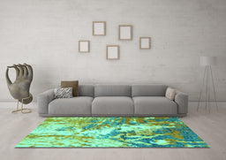 Machine Washable Abstract Turquoise Modern Area Rugs in a Living Room,, wshabs2565turq